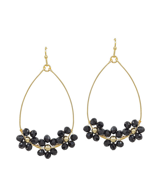 Teardrop Wire Beaded Flower Earring