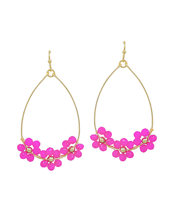 Teardrop Wire Beaded Flower Earring