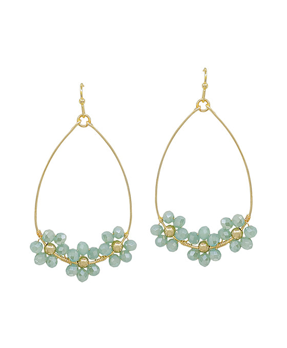 Teardrop Wire Beaded Flower Earring