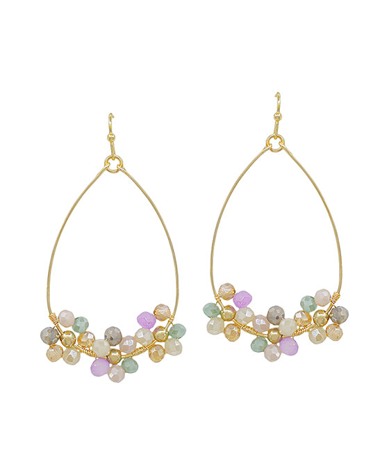 Teardrop Wire Beaded Flower Earring