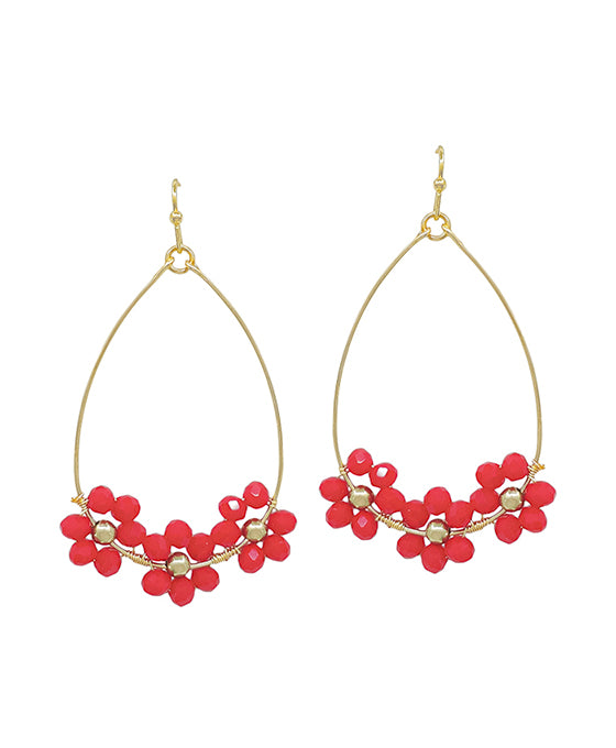 Teardrop Wire Beaded Flower Earring