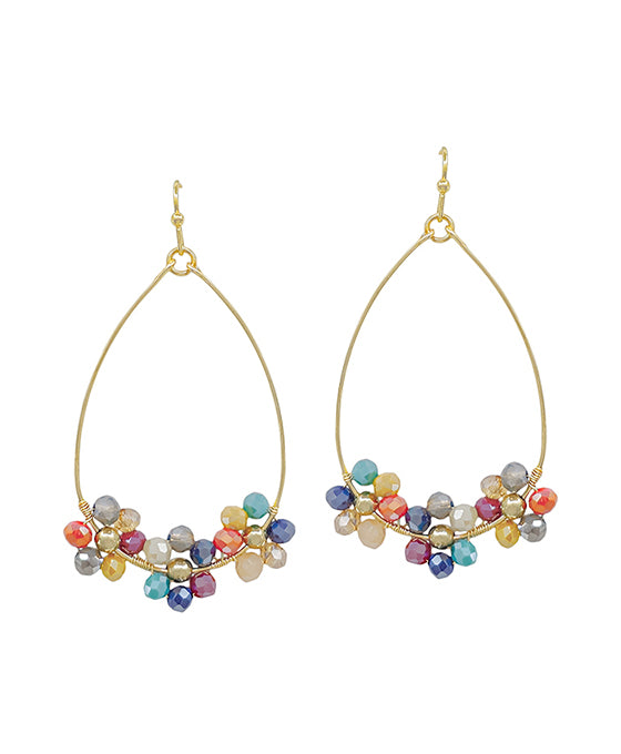 Teardrop Wire Beaded Flower Earring