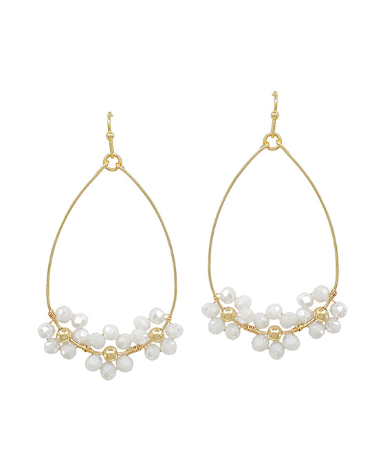 Teardrop Wire Beaded Flower Earring