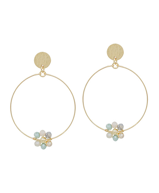 Satin Post Flower Beads Accent Round Earring
