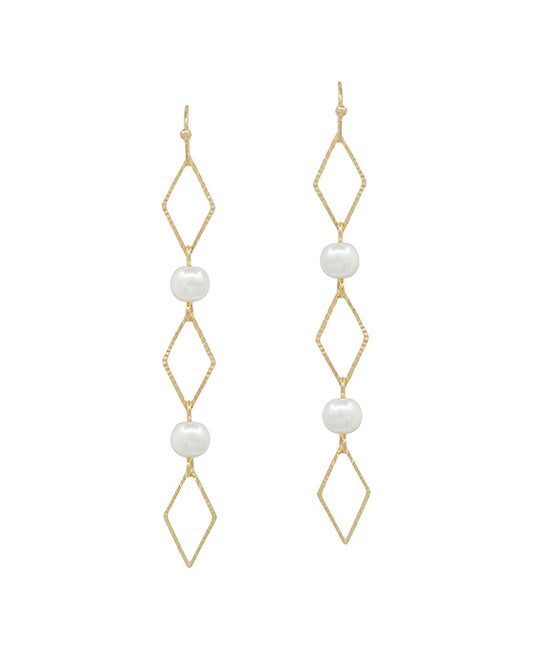 Diamond Cut Metal w/ Pearl Accent Earring