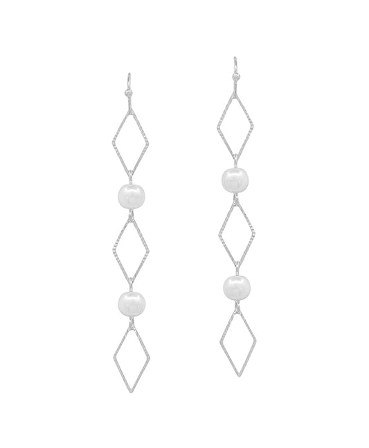 Diamond Cut Metal w/ Pearl Accent Earring