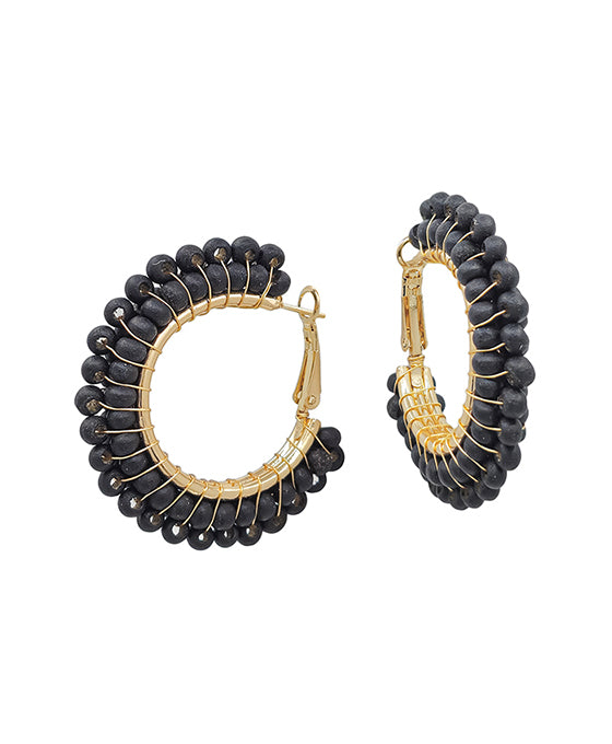 1.5 Inches Wired Wood Beads Hoop Earring