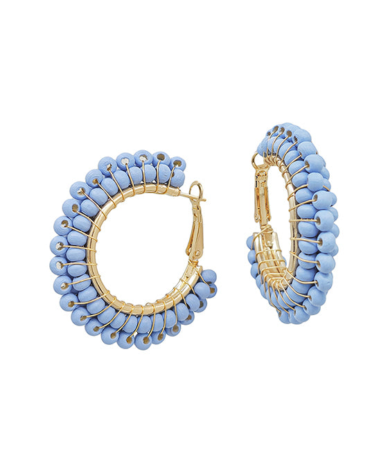 1.5 Inches Wired Wood Beads Hoop Earring
