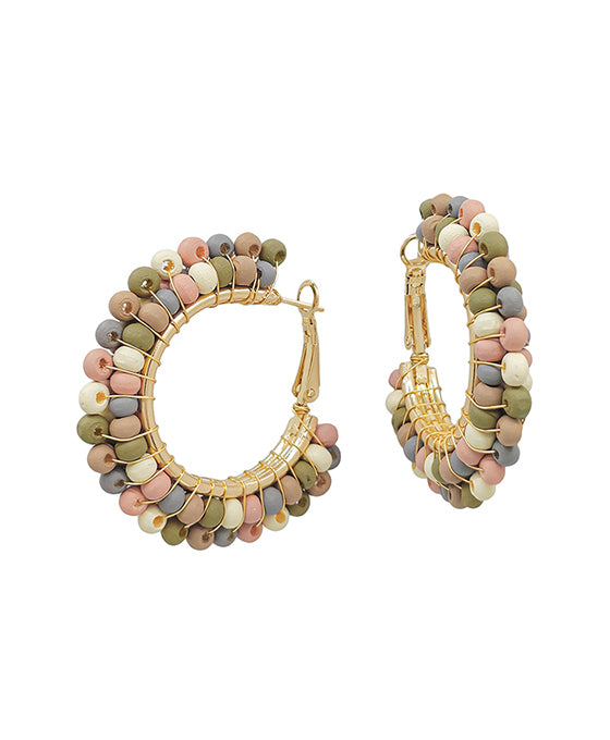 1.5 Inches Wired Wood Beads Hoop Earring