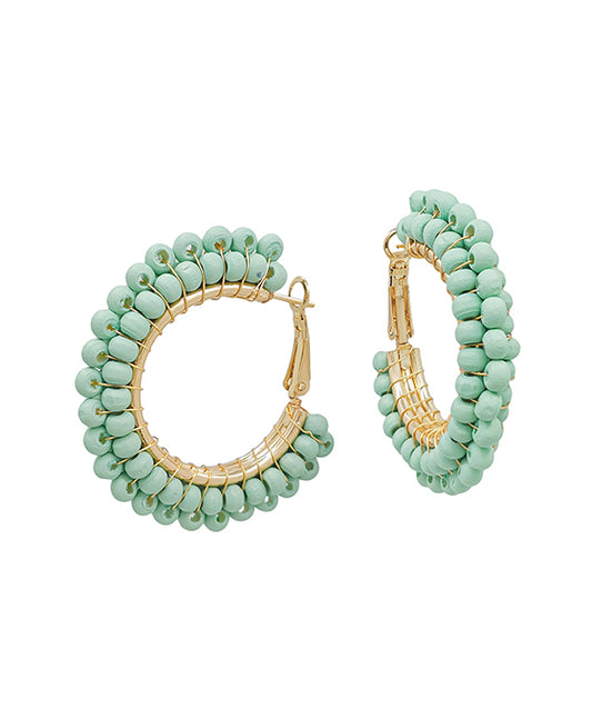1.5 Inches Wired Wood Beads Hoop Earring