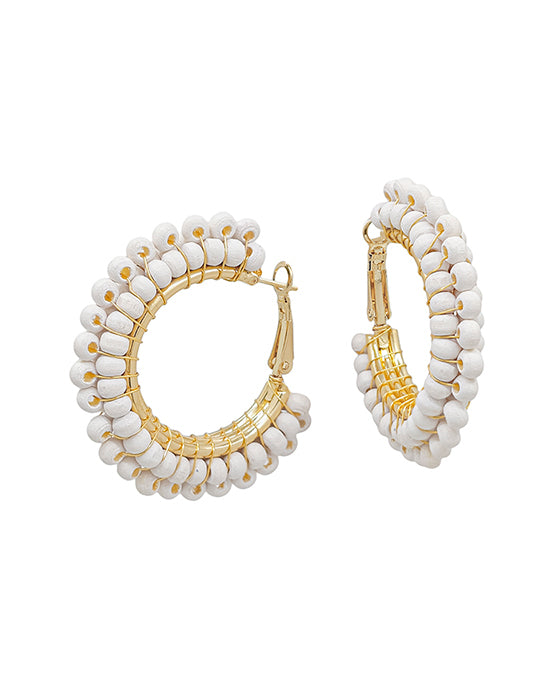 1.5 Inches Wired Wood Beads Hoop Earring