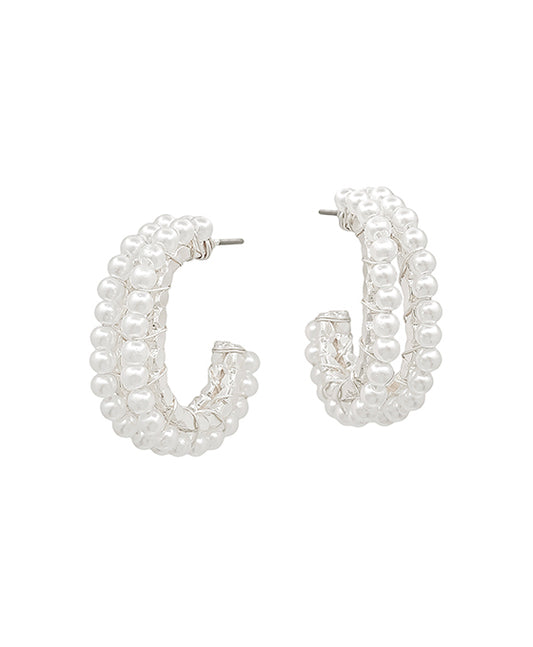 Oval Shape Pearl Wired Hoop Earring
