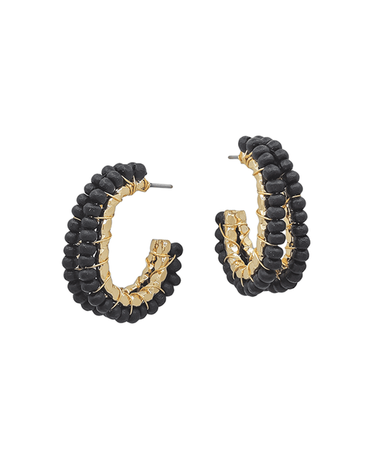 Double Layer U Shape Wood Bead Wire Earring
