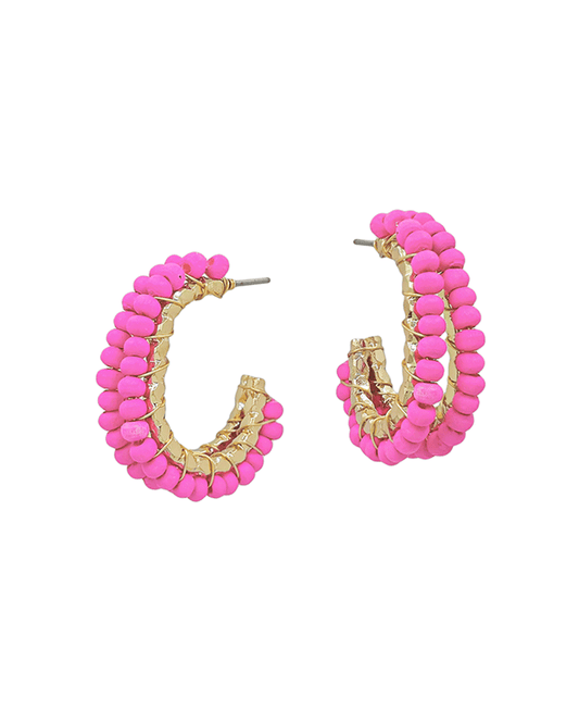 Double Layer U Shape Wood Bead Wire Earring