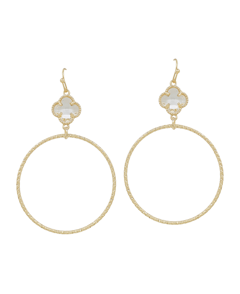Crystal Clover Round Metal Earring