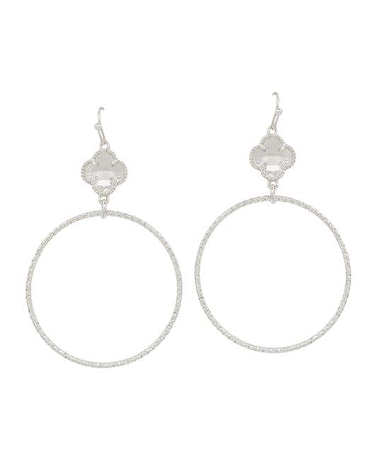Crystal Clover Round Metal Earring