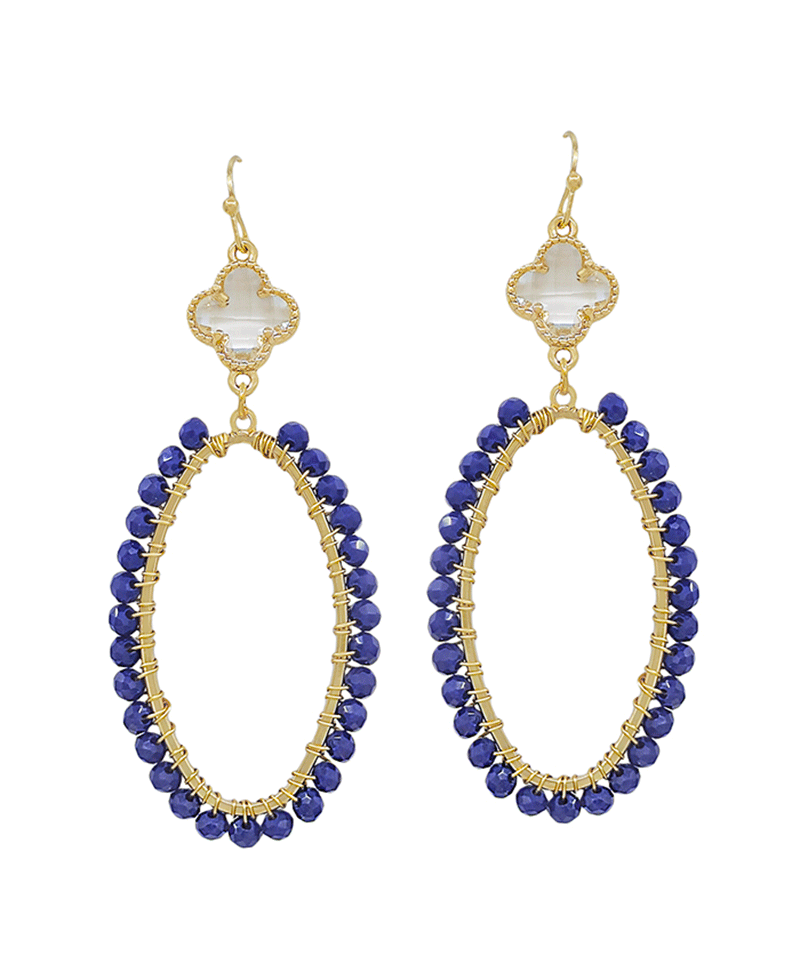 Crystal Clover w/ Oval Shape Glass Wire Earring