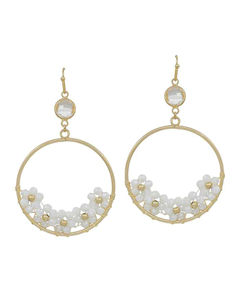 Wire Ring w/ Crystal Bead Flower Earring - 2.0"