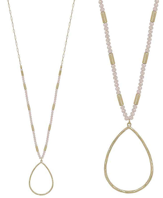 Teardrop Metal Pendant Beads Long Necklace
