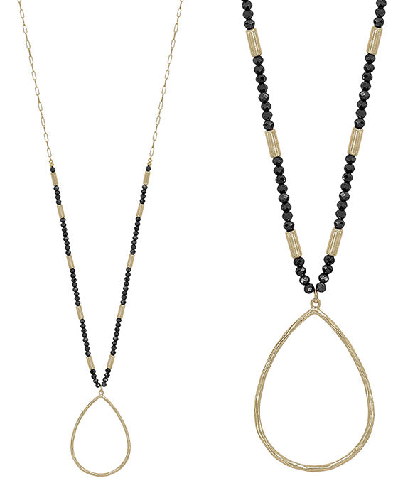 Teardrop Metal Pendant Beads Long Necklace