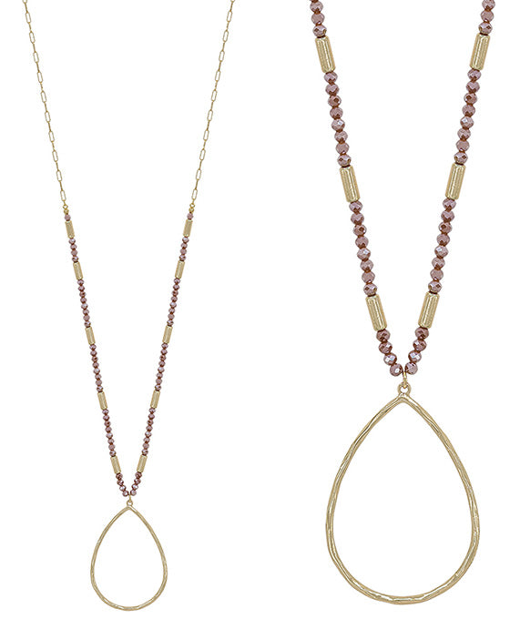 Teardrop Metal Pendant Beads Long Necklace