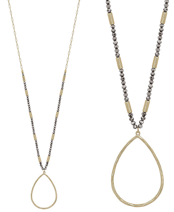 Teardrop Metal Pendant Beads Long Necklace
