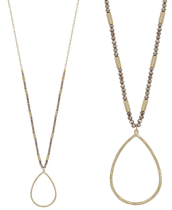 Teardrop Metal Pendant Beads Long Necklace