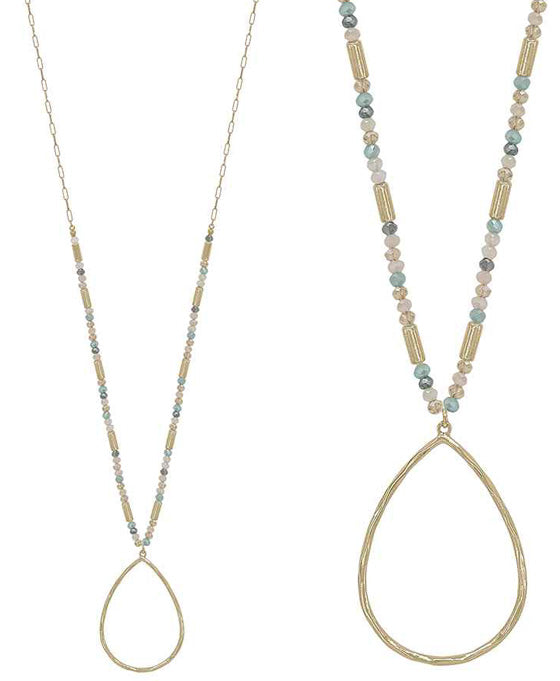 Teardrop Metal Pendant Beads Long Necklace