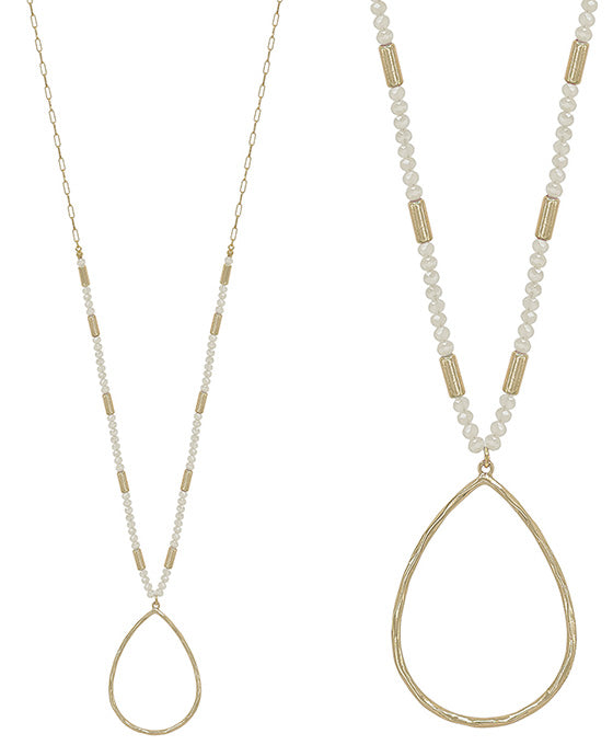 Teardrop Metal Pendant Beads Long Necklace