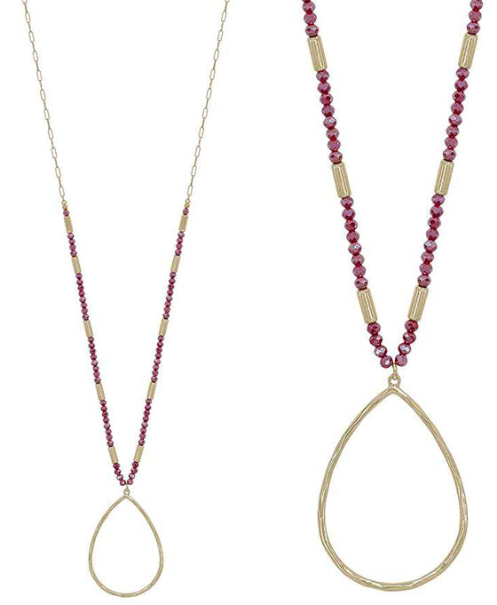 Teardrop Metal Pendant Beads Long Necklace