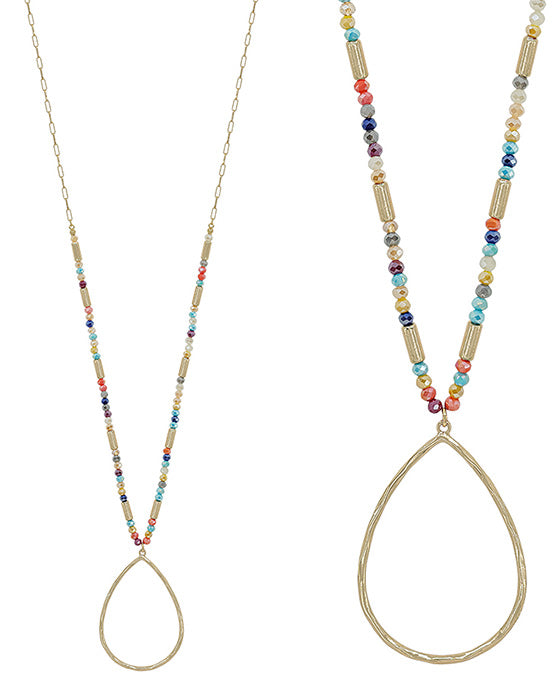 Teardrop Metal Pendant Beads Long Necklace