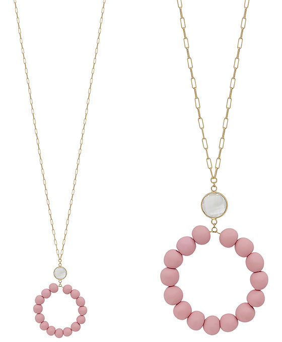 Clay Ball Round Pendant w/ Glass Link Necklace