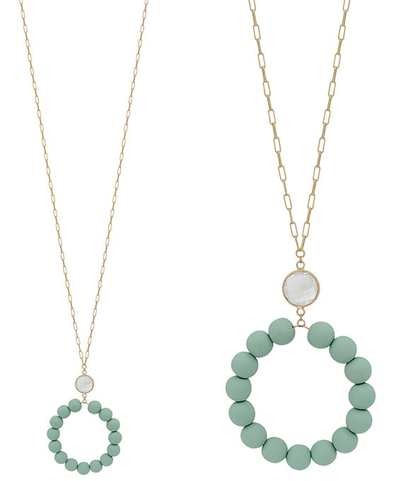 Clay Ball Round Pendant w/ Glass Link Necklace
