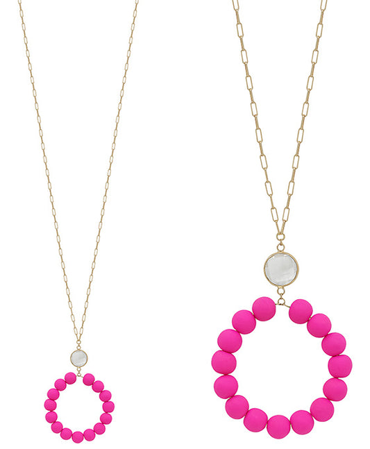 Clay Ball Round Pendant w/ Glass Link Necklace