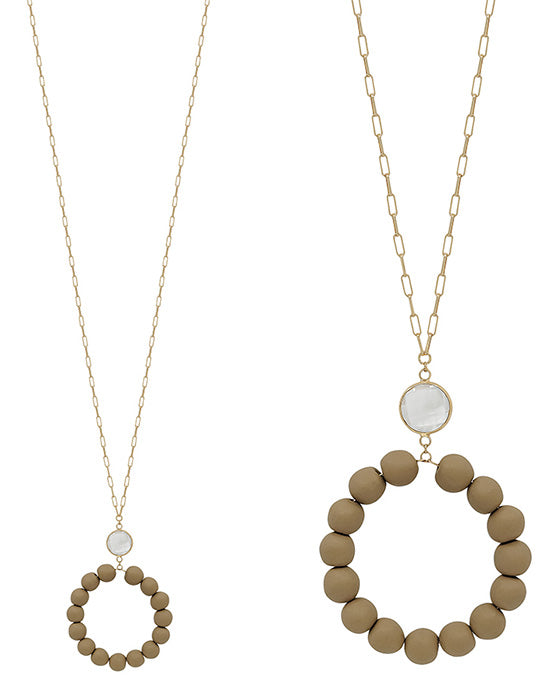 Clay Ball Round Pendant w/ Glass Link Necklace