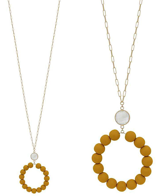 Clay Ball Round Pendant w/ Glass Link Necklace