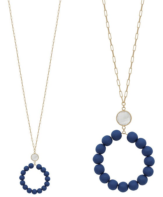 Clay Ball Round Pendant w/ Glass Link Necklace
