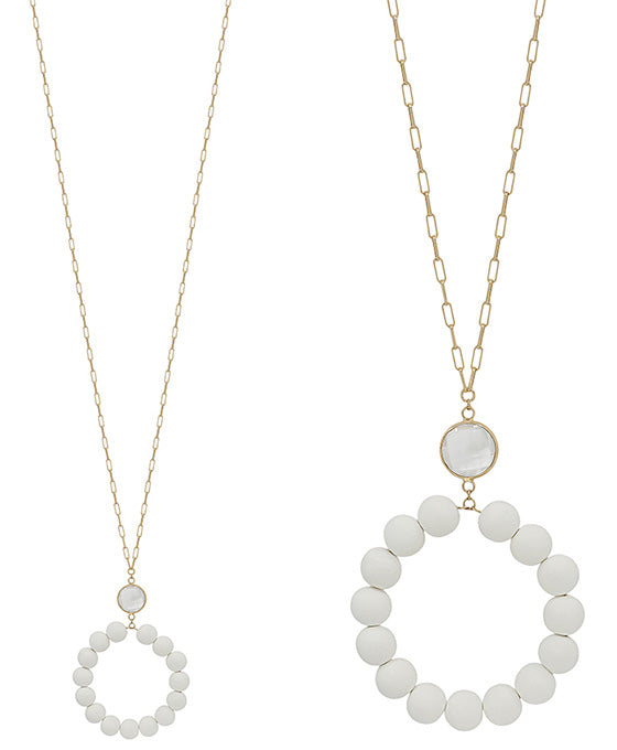 Clay Ball Round Pendant w/ Glass Link Necklace