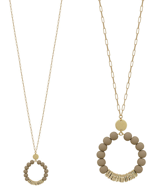 Clay Ball w/ Metal Accent Pendant Long Necklace