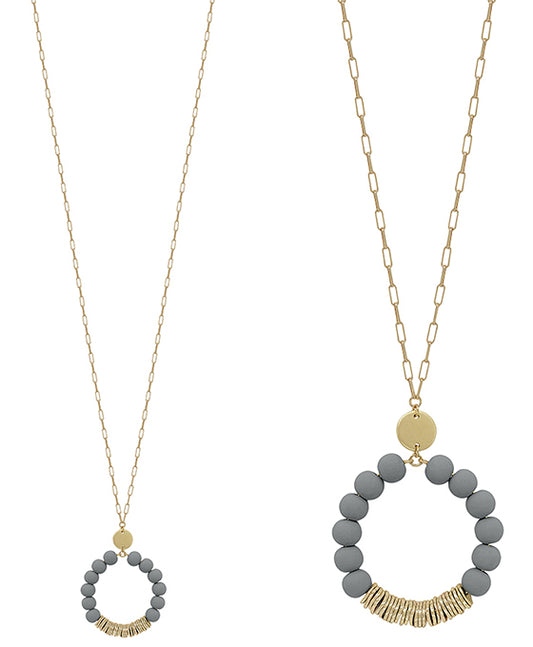Clay Ball w/ Metal Accent Pendant Long Necklace