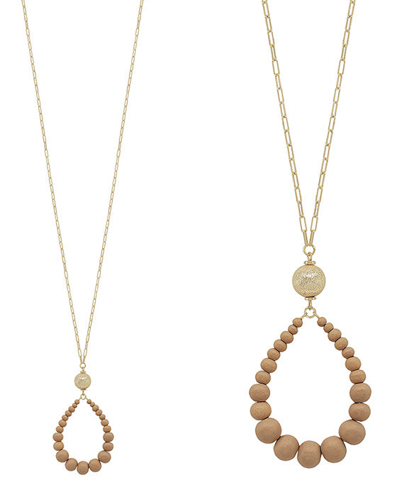 Satin Metal Ball Accent Teardrop Long Necklace
