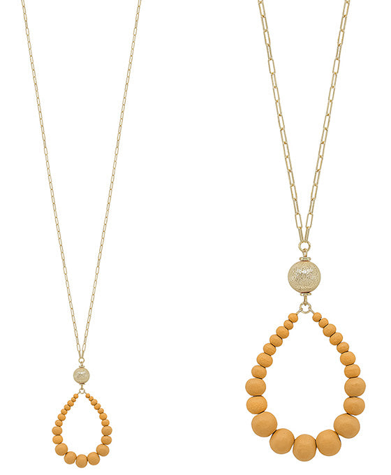 Satin Metal Ball Accent Teardrop Long Necklace