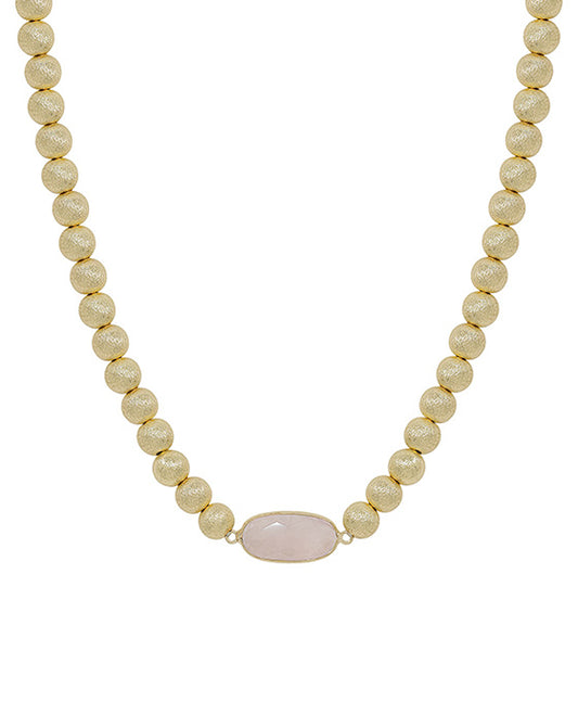 Oval Shape Natural Stone Accent Satin Ball Necklace