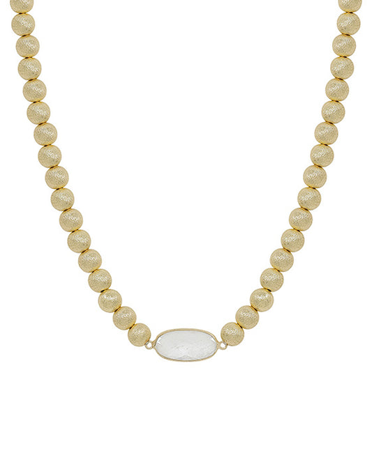 Oval Shape Natural Stone Accent Satin Ball Necklace