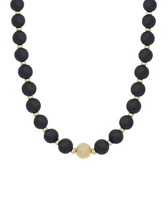 10mm Wood Beads w/ Satin ball Accent Necklace