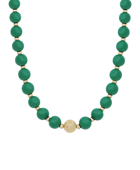 10mm Wood Beads w/ Satin ball Accent Necklace