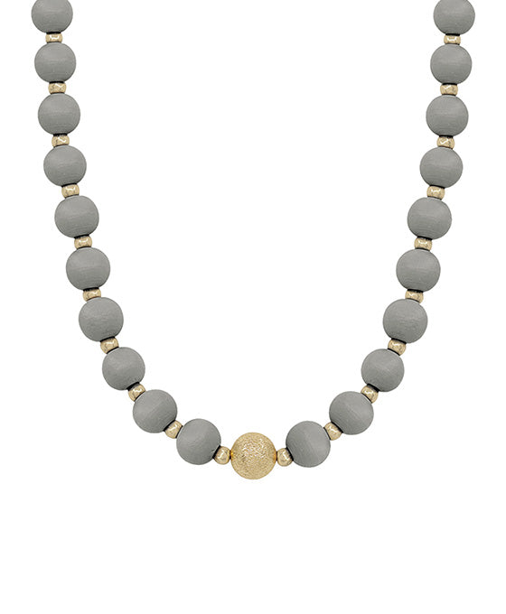 10mm Wood Beads w/ Satin ball Accent Necklace