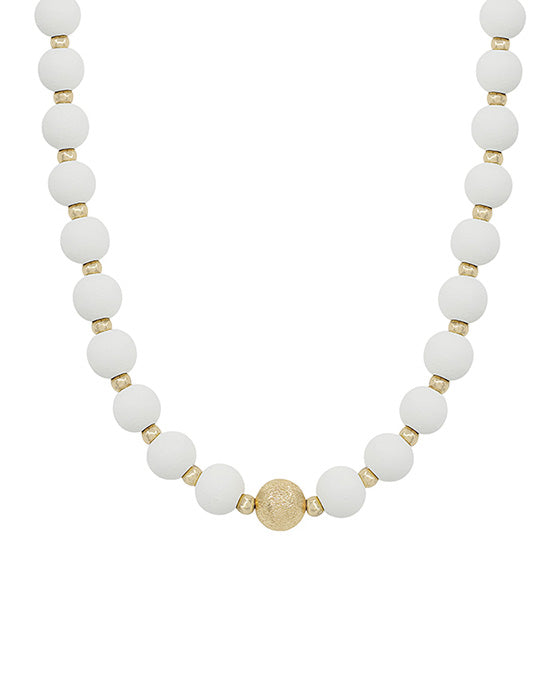 10mm Wood Beads w/ Satin ball Accent Necklace
