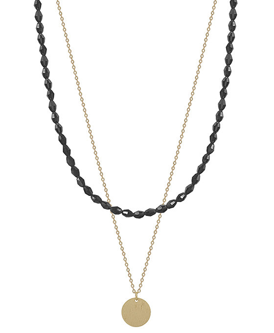 Teardrop Shape Beads w/ Circle Pendant Short Necklace