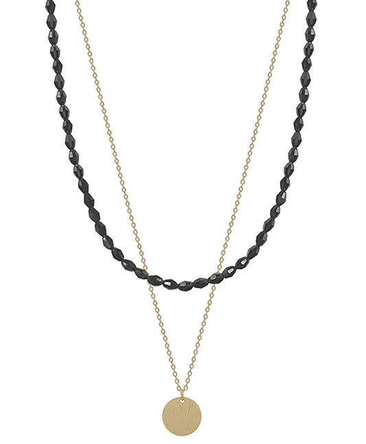 Teardrop Shape Beads w/ Circle Pendant Short Necklace